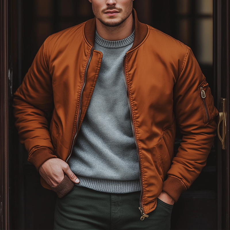 Men's Retro Polyester Blend Quilted Bomber Jacket MTA1528K7P