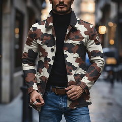 Men's Retro Cow Print Twill Cotton Jacket MTA1038K3P