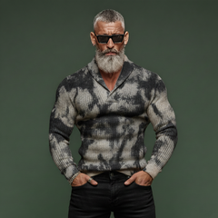 Men's Classic Retro Print Ribbed Stretch Slim Fit Long Sleeve T-Shirt MTA0142L7K