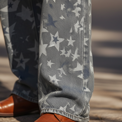 Men's Retro Star Print Twill Cotton Casual Pants MTA1042K2P