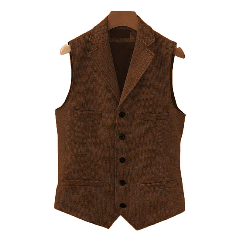 Men's Vintage Classic Wool Blended Lapel Single Breasted Suit Vest 15824060M