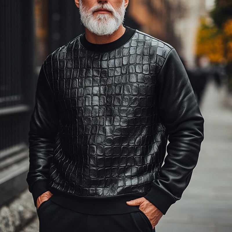 Men's Black Crocodile PU Leather Sweatshirt 01179231U