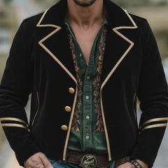 Men's Classic Retro Western Style Lapel Faux Velvet Jacket MTA0499L2K