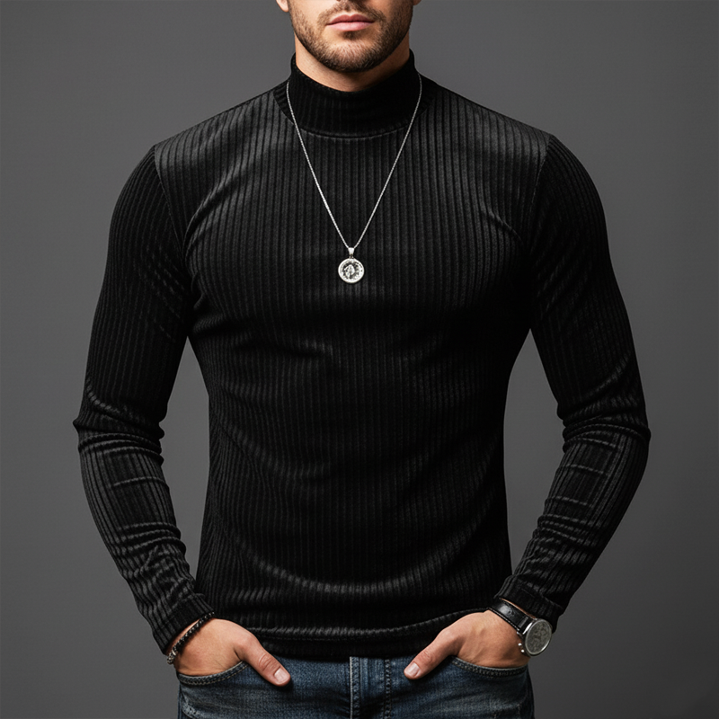 Men's Urban Slim-fit Velvet Striped Long-sleeved T-shirt MTA2481K0U