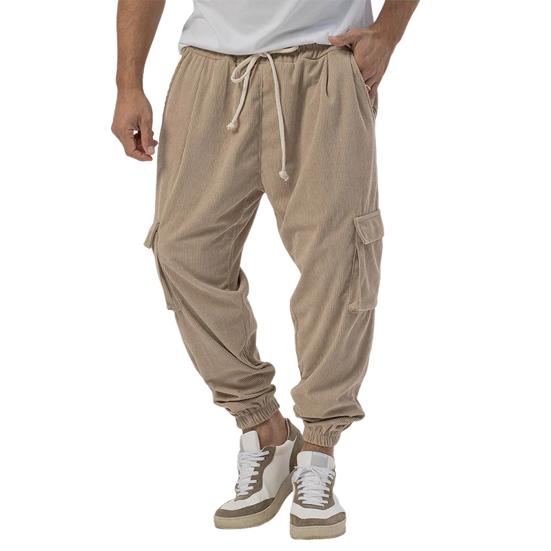 Men's Corduroy Solid Color Elastic Waist Jogger Pants MTA2656K9X