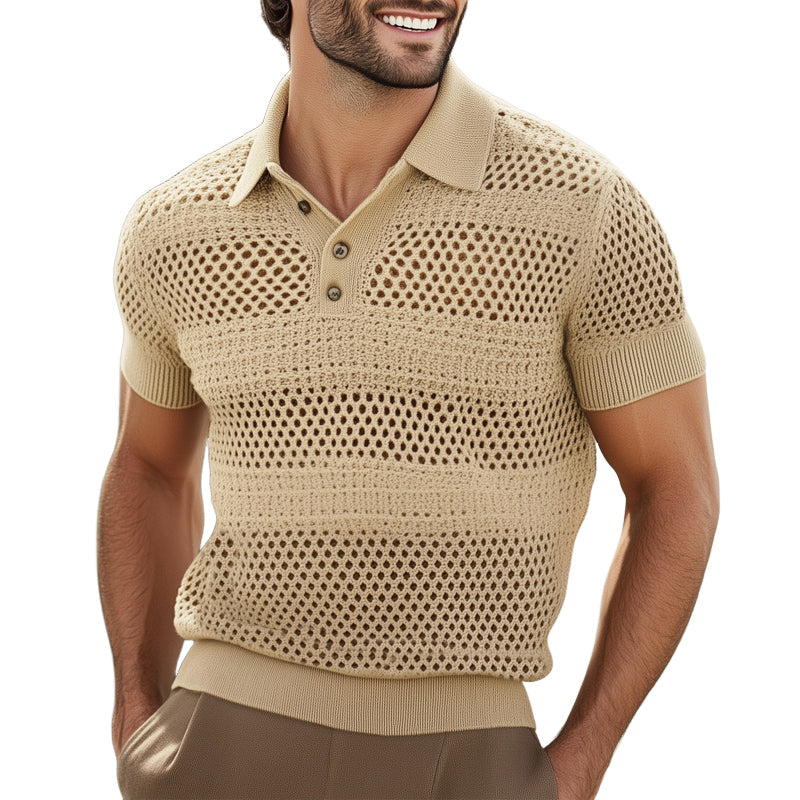 【24-hour shipping out】Men's Summer Knitted Breathable Polo Neck Short Sleeve T-Shirt MTA1465D6U
