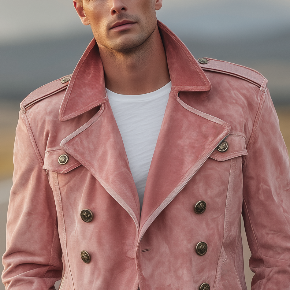 Men's Classic Retro Western Style Lapel Suede Epaulette Double-breasted Jacket MTA0801H7K