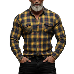 Men's Classic Casual Plaid Brushed Cotton Blend Long-sleeved Shirt MTA1374K4K