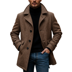 Men's Herringbone Vintage-style Mid-length Coat MTA1993K6X