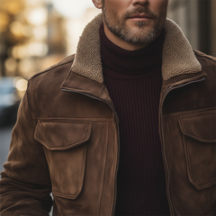 Men's Winter Retro Faux Suede Fleece Lined Lapel Zip-Up Jacket MTA0163K3P