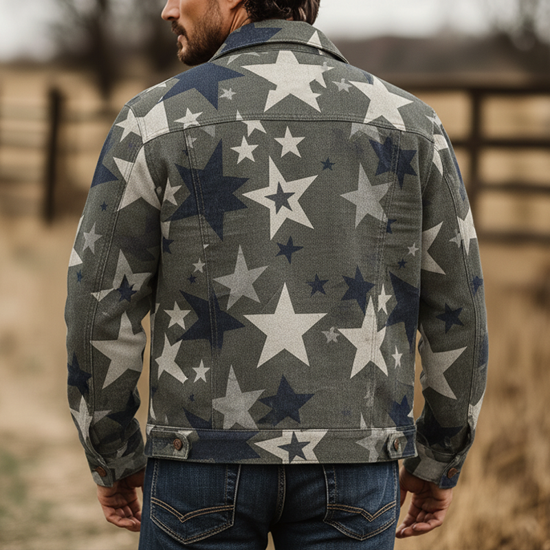 Men's Retro Star Print Twill Cotton Jacket MTA1022K0P