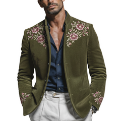 Men's Classic Retro Embroidered Corduroy Stand Collar Jacket MTA2971K4K