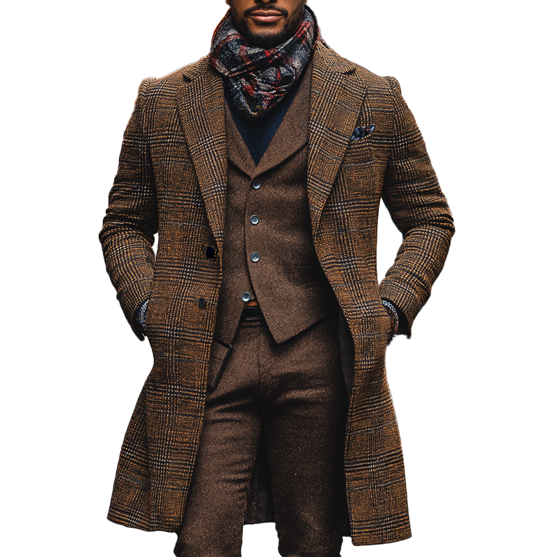 Men's Winter Retro Plaid Faux Wool Mid-length Coat MTA2884K5P