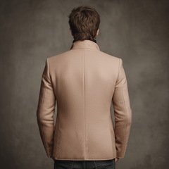 Men's Classic Retro Stand Collar Embroidered Pink Faux Woolen Jacket MTA0664K2K