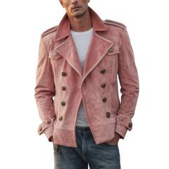 Men's Classic Retro Western Style Lapel Suede Epaulette Double-breasted Jacket MTA0801H7K