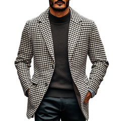 Men's Plaid Jacquard Lapel Button Mid-length Coat MTA2002K3X