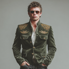 Men's Classic Retro Embroidered Faux Velvet Stand Collar Jacket MTA0417L7K