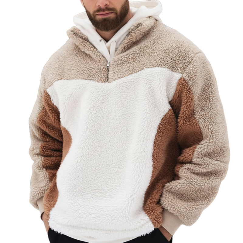 Men's Classic Color Block Faux Lambswool Quarter Zip Collar Sweatshirt MTA1126K6U