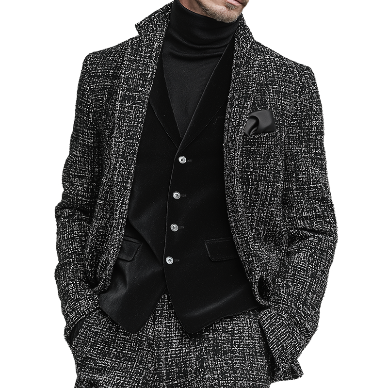 Men's Retro Casual Tweed Stand Collar Jacket MTA1060K2TO