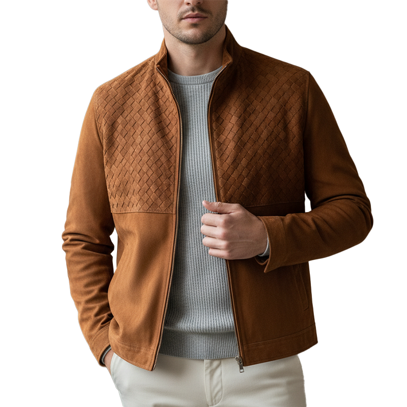 Men's Retro Plaid Textured Faux Suede Zip-Up Jacket MTA1177K7P