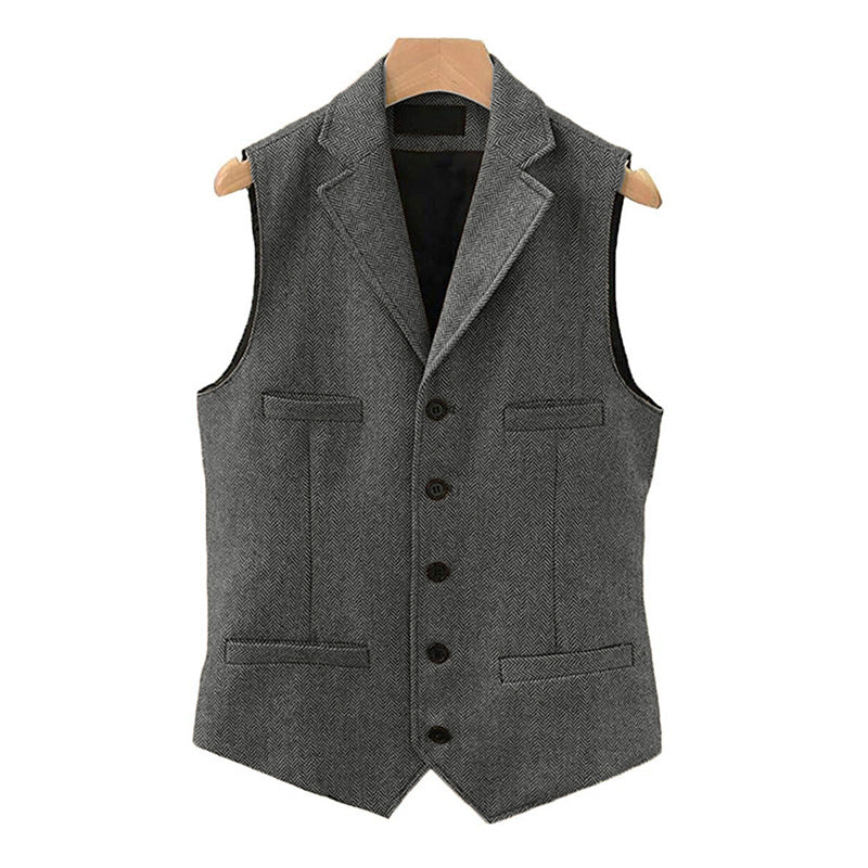 Men's Vintage Classic Wool Blended Lapel Single Breasted Suit Vest 15824060M