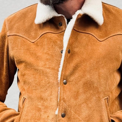 Men's Retro Solid Color Patchwork Faux Suede Lapel Button Jacket MTA0195L2X