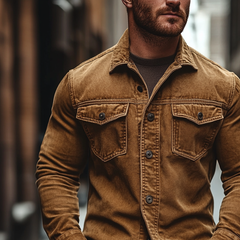 Men's Retro Washed Collar Denim Long-Sleeve Shirt MTA2034K0X