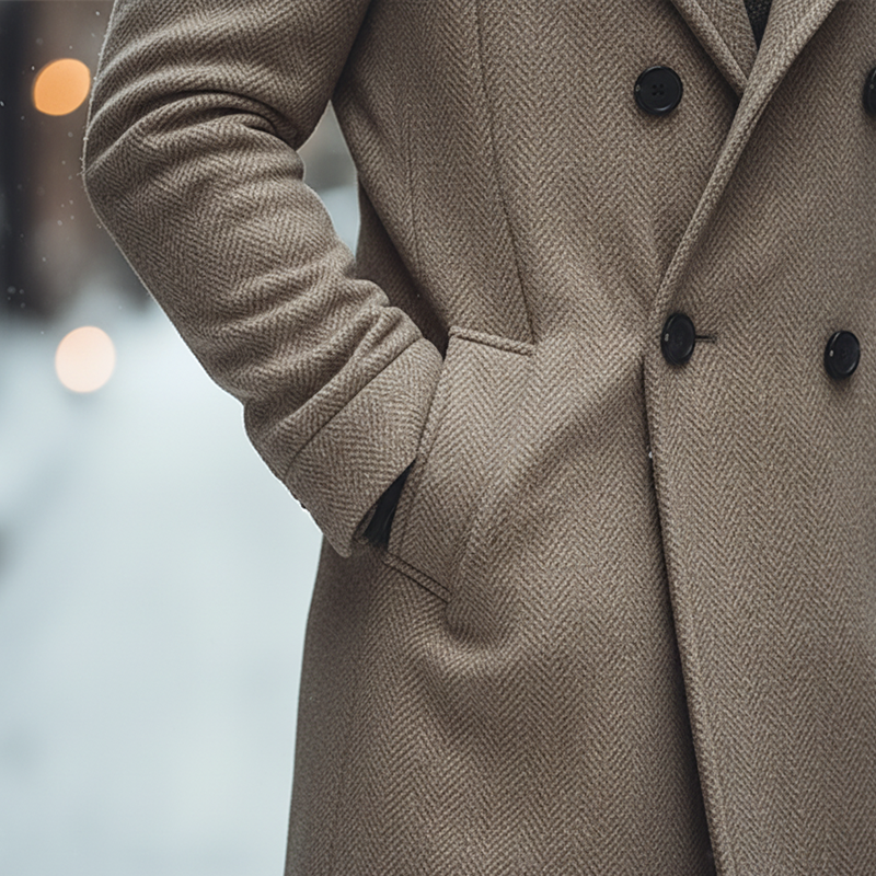 Men's Winter Retro Faux Wool Faux Fur Collar Button Long Coat MTA2793K8P