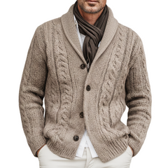 Men's Classic Khaki Cable Knit Jacquard Cardigan MTA2484K6U