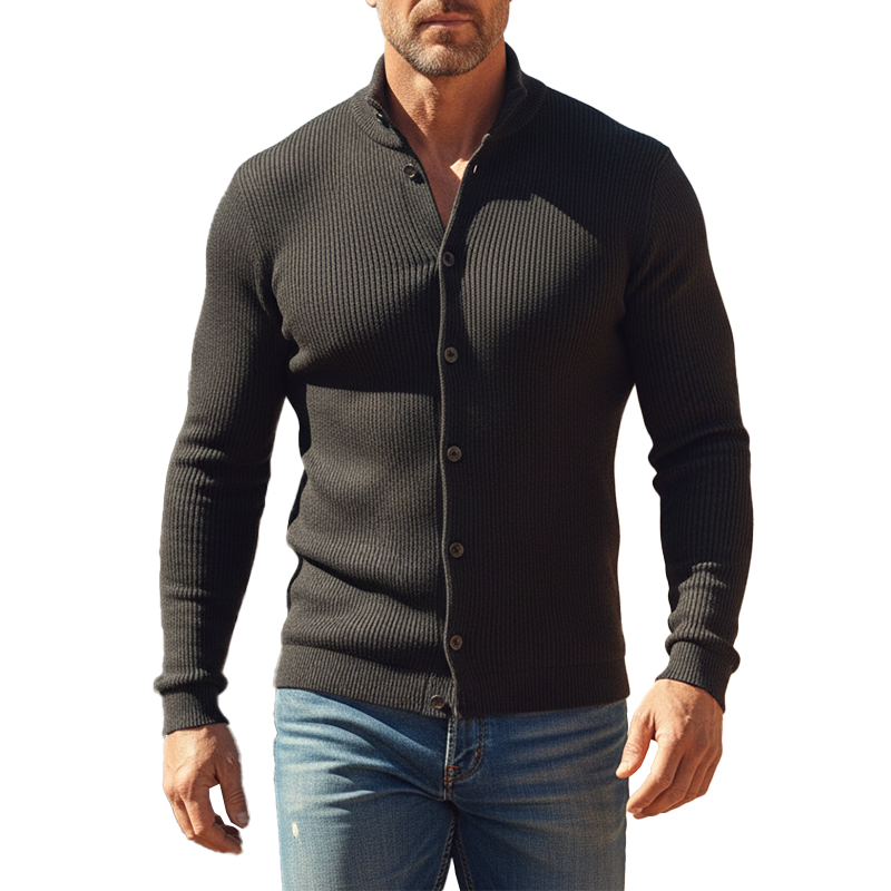 Men's Simple Solid Color Slim Fit Cotton Yarn Knit Button Cardigan MTA2137K5P