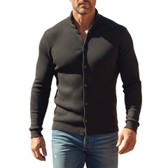 Men's Simple Solid Color Slim Fit Cotton Yarn Knit Button Cardigan MTA2137K5P