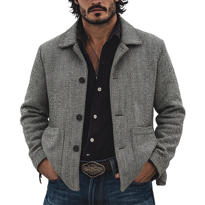Men's Retro Blend Herringbone Lapel Jacket MTA0626K5X