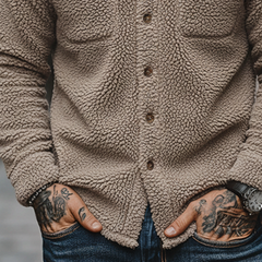 Men's Solid Color Fleece Collar Button-down Shirt Jacket MTA0165K6X