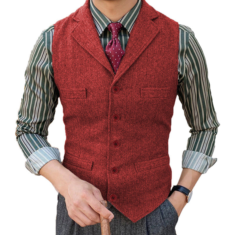 Men's Vintage Classic Wool Blended Lapel Single Breasted Suit Vest 15824060M