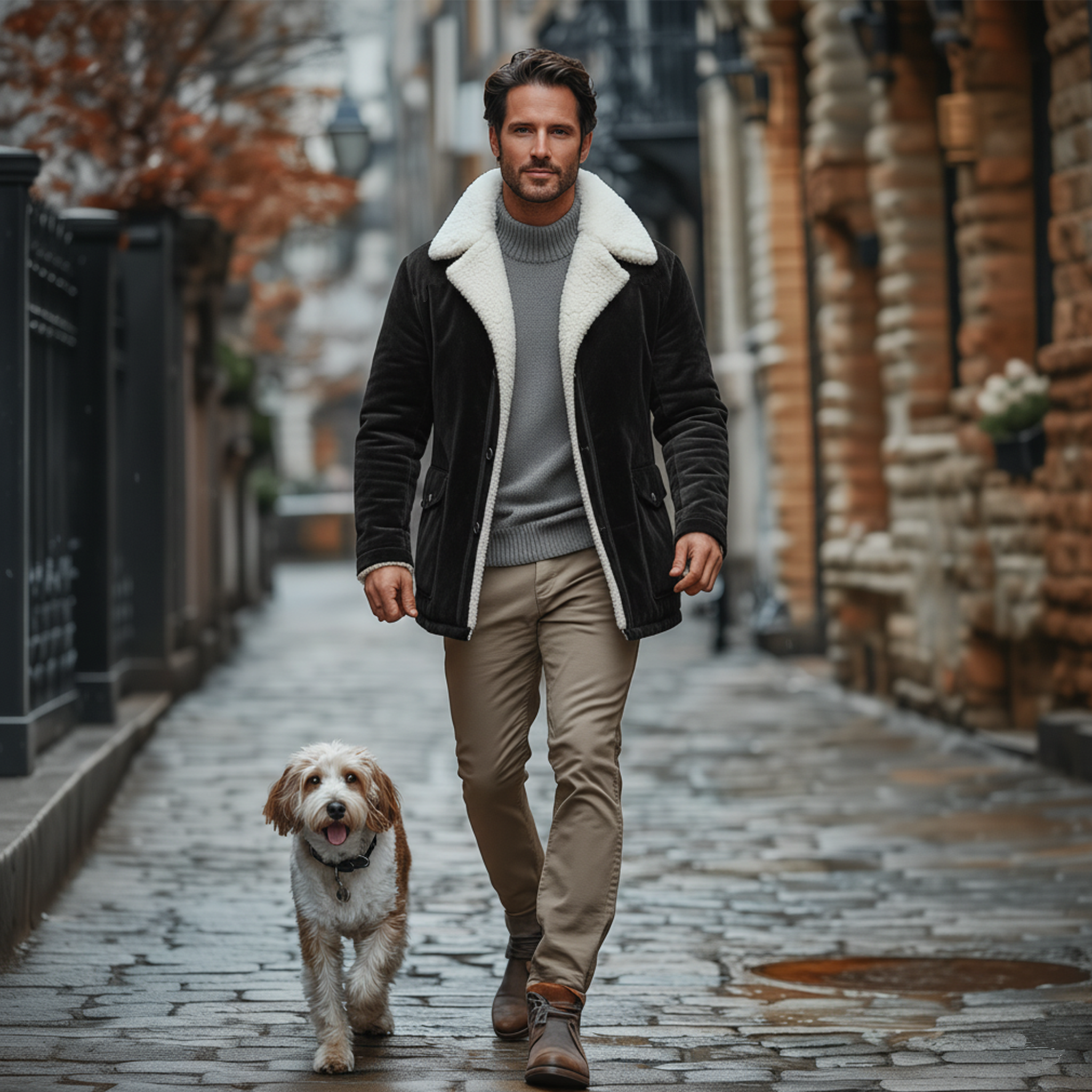 Men's Classic Casual Lapel Fleece Lining Button Faux Velvet Coat MTA0550K1K