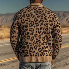 Men's Urban Warm Khaki Leopard Button-Down Cardigan MTA1836K6U