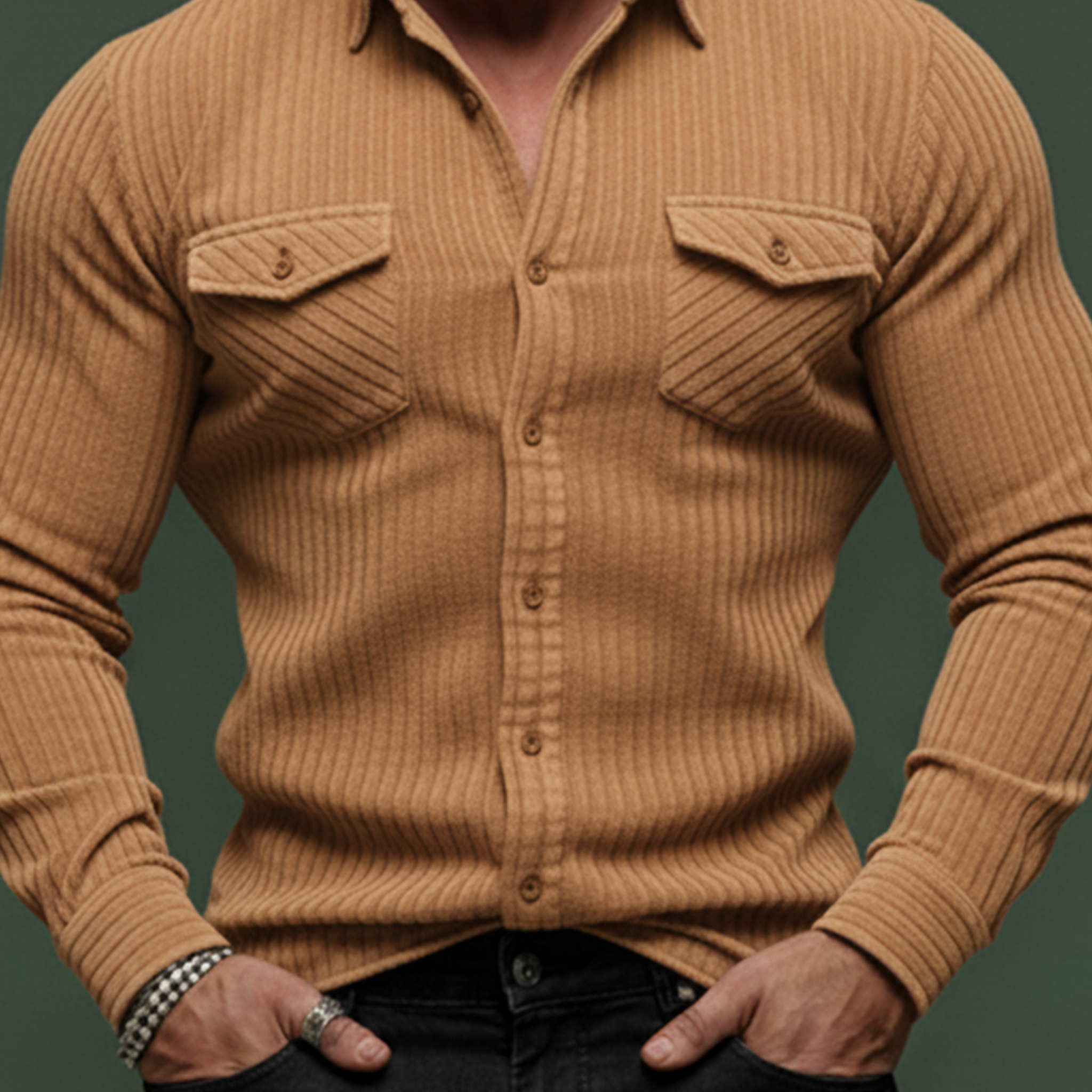 Men's Classic Casual Corduroy Slim Fit Long-Sleeve Shirt MTA1489K4K