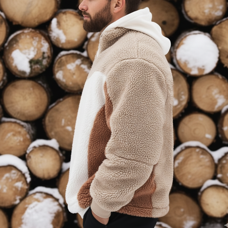 Men's Classic Color Block Faux Lambswool Quarter Zip Collar Sweatshirt MTA1126K6U