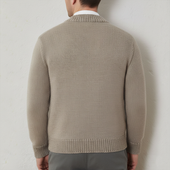 Men's Classic Versatile Khaki Jacquard Zip-up Cardigan MTA0314K9U