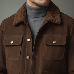 Men's Classic Light Business Fleece Collar Multi-Pocket Faux Suede Jacket MTA0136K8K