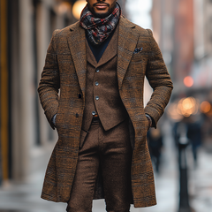 Men's Winter Retro Plaid Faux Wool Mid-length Coat MTA2884K5P