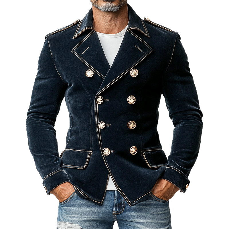 Men's Matte Velvet Lapel Double-Breasted Jacket MTA0743K3X