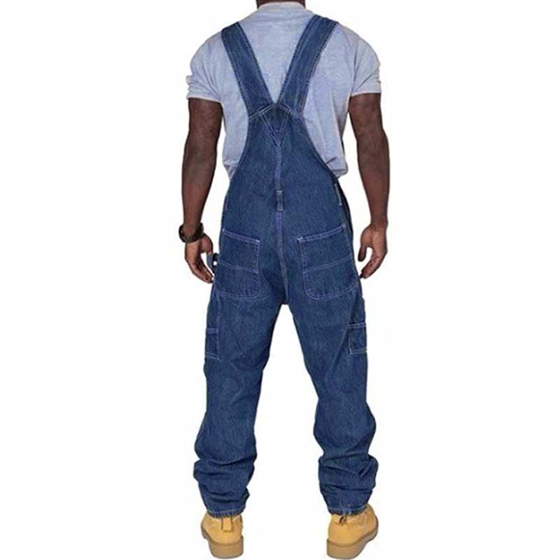 Men's Casual Washed Denim Multi-pocket Loose Overalls 89142810M