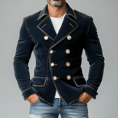 Men's Matte Velvet Lapel Double-Breasted Jacket MTA0743K3X