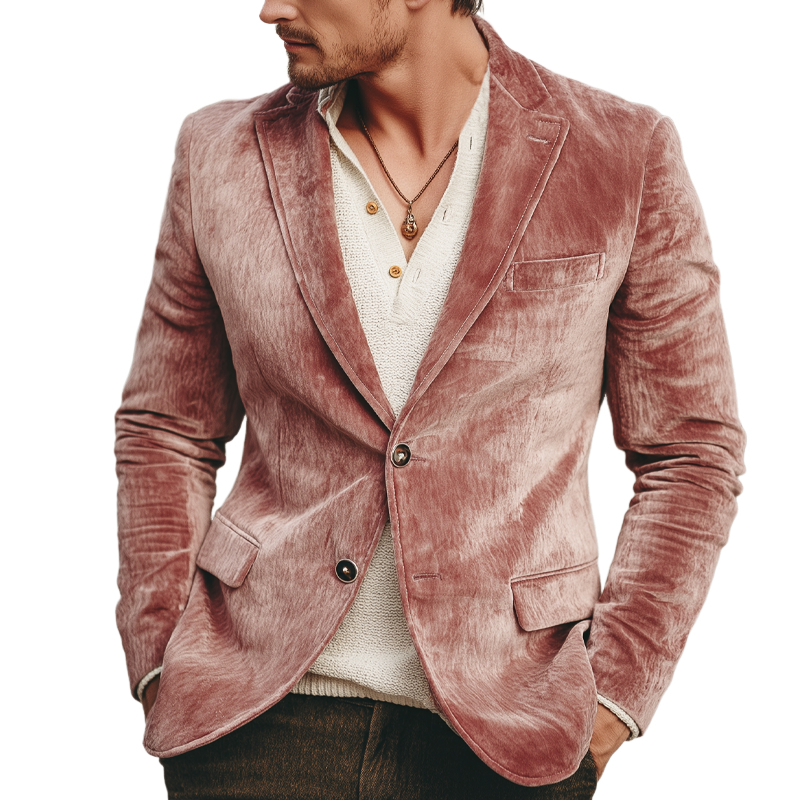 Men's Classic Pink Velvet Double-breasted Double Vents Blazer MTA0436L6U