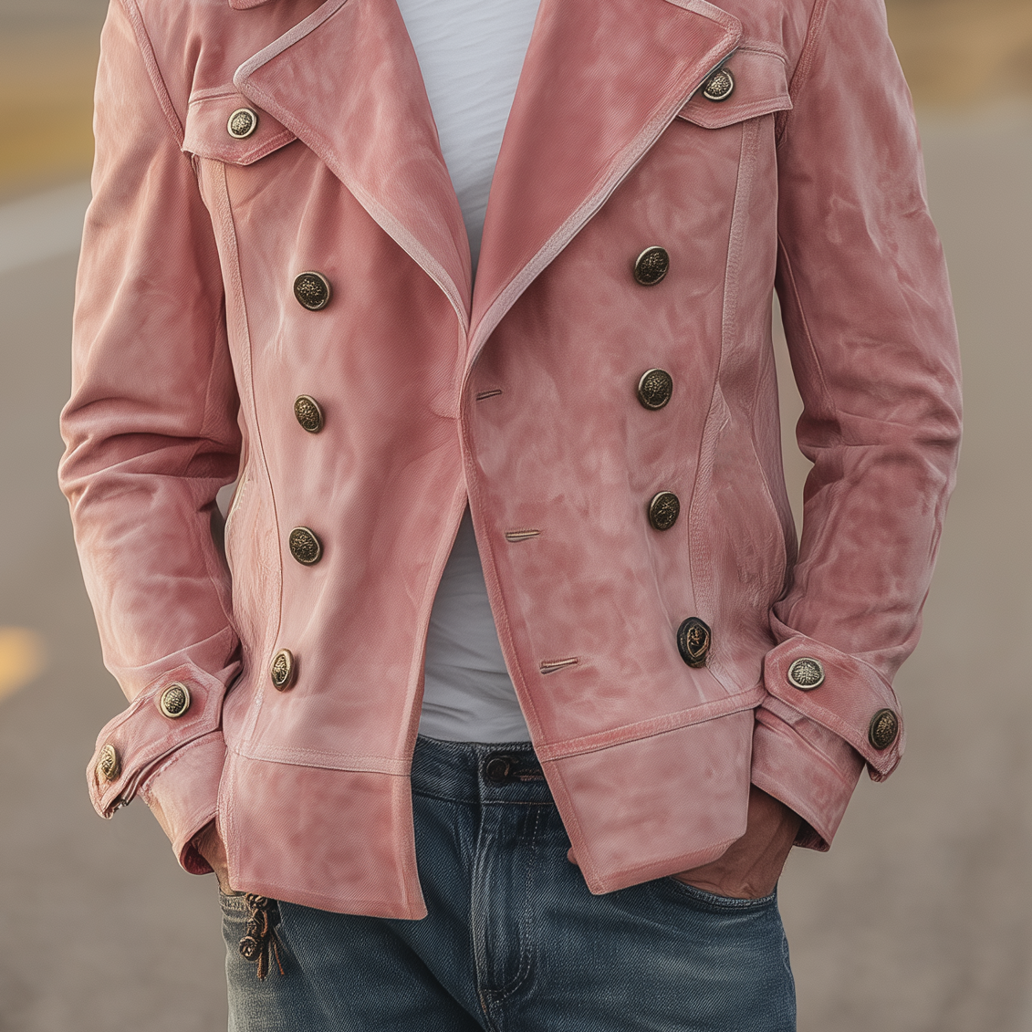 Men's Classic Retro Western Style Lapel Suede Epaulette Double-breasted Jacket MTA0801H7K