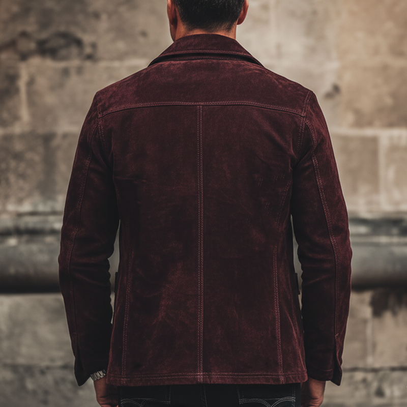 Men's Classic Dark Red Button Suede Jacket MTA0829K2U