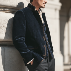 Men's Business Stand-up Collar Corduroy Single-vent Jacket MTA2175K7U