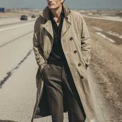 Men's Solid Color Cotton Long Trench Coat MTA2959K4X