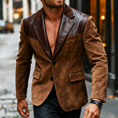 Men's Retro Casual Faux Suede Patchwork PU Blazer MTA0520K3TO